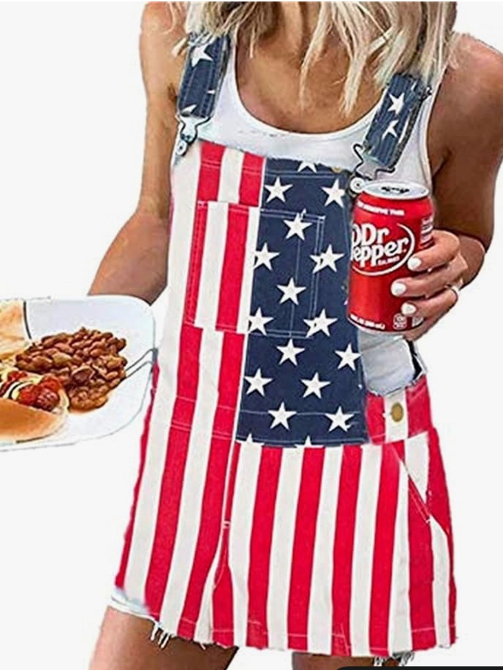 Patriotic American Flag Overall Dress - Red White Blue